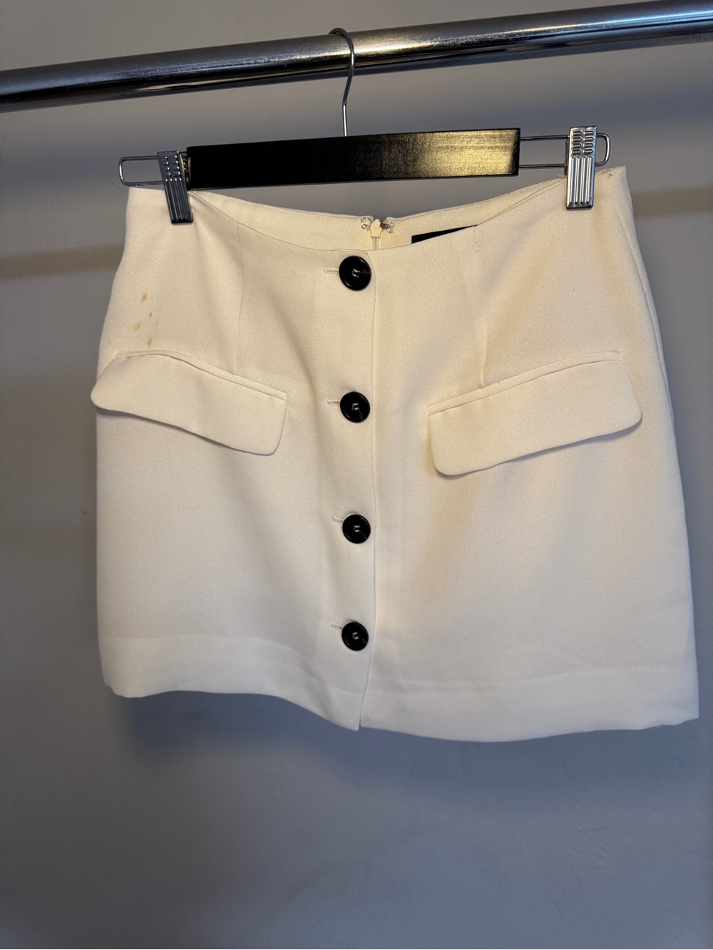 Forever 21 White Mini Skirt with Black Button Front